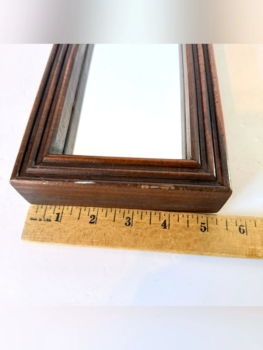 Vintage Dark Brown Wood Framed Wall Mirror Rectangular Accent Mirror 13.25 x 5.2